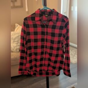 Lee Men’s Black and Red Plaid Button-Down Shirt NWOT